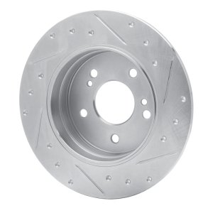 Chrysler CrossFIRE Brake Rotor (1) - Rear Left - R1 Concepts - Drilled & Slotted - Silver - `87-`15